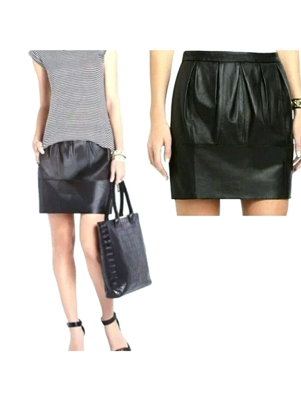BCBGMAXAZRIA Leather Skirt Size Large Sleek Office Siren Night Out Black